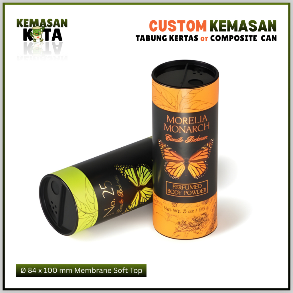 Tabung Kertas / Composite Can Premium Food-Grade Ø 84 x 100 mm Membrane Soft Top | Kemasan Custom