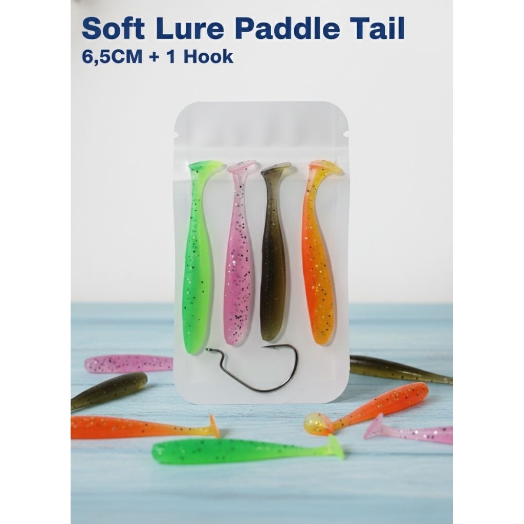 Soft Lure ,4 Soft Lure 6,5 CM + 1 Hook