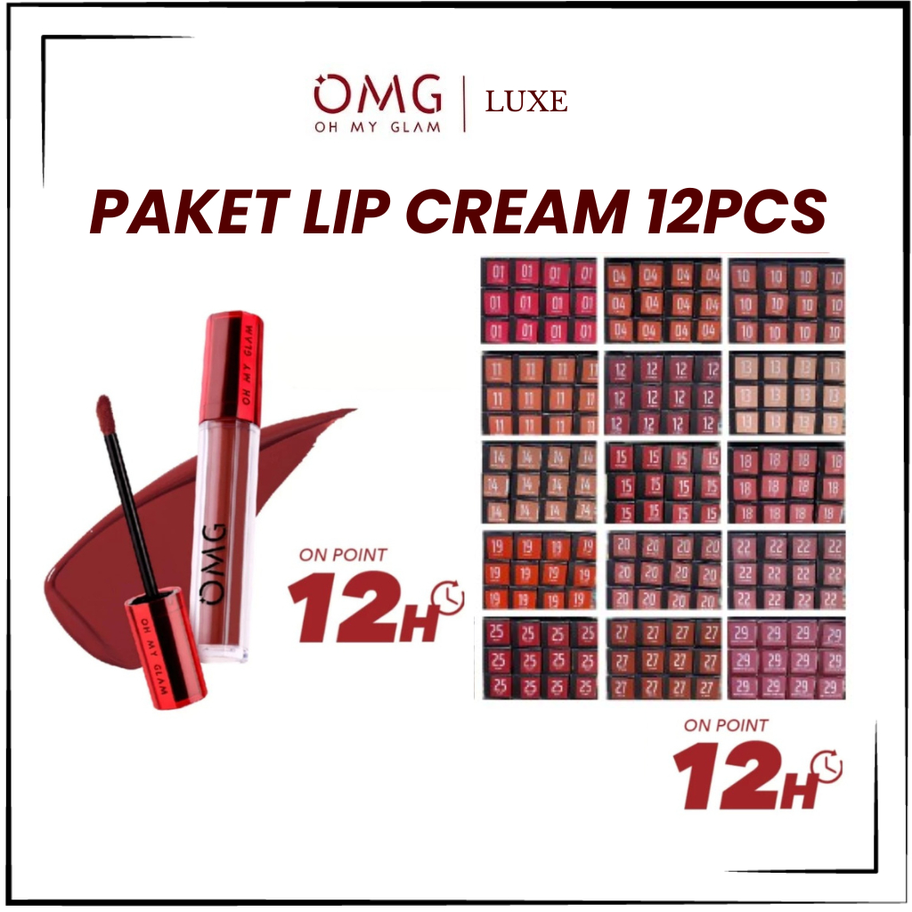 PAKET OMG Oh My Glam Mattelast Lip Cream / Lipstick Paket 1 Box Isi 12 Pcs | Tahan Lama /Lusin