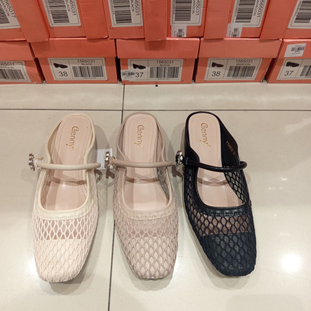 SEPATU SELOP MULES MARRYJANE GENNY ORIGINAL MOTIF JARING