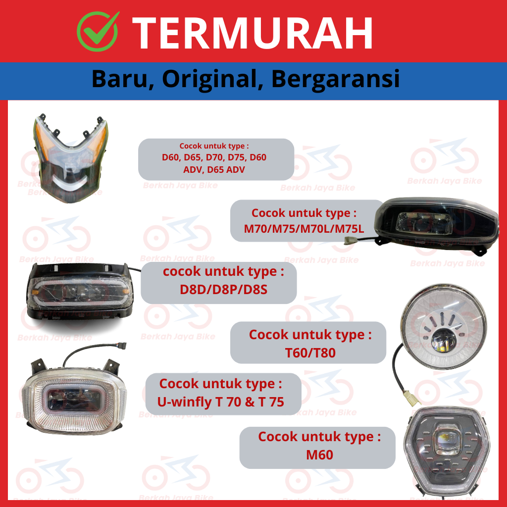 Lampu Depan / Head Lamp Sepeda Listrik UWinfly D60/D70/T70/D8D/M70/D65/D75/D8P/T75/M75/D8S/D60 ADV/D