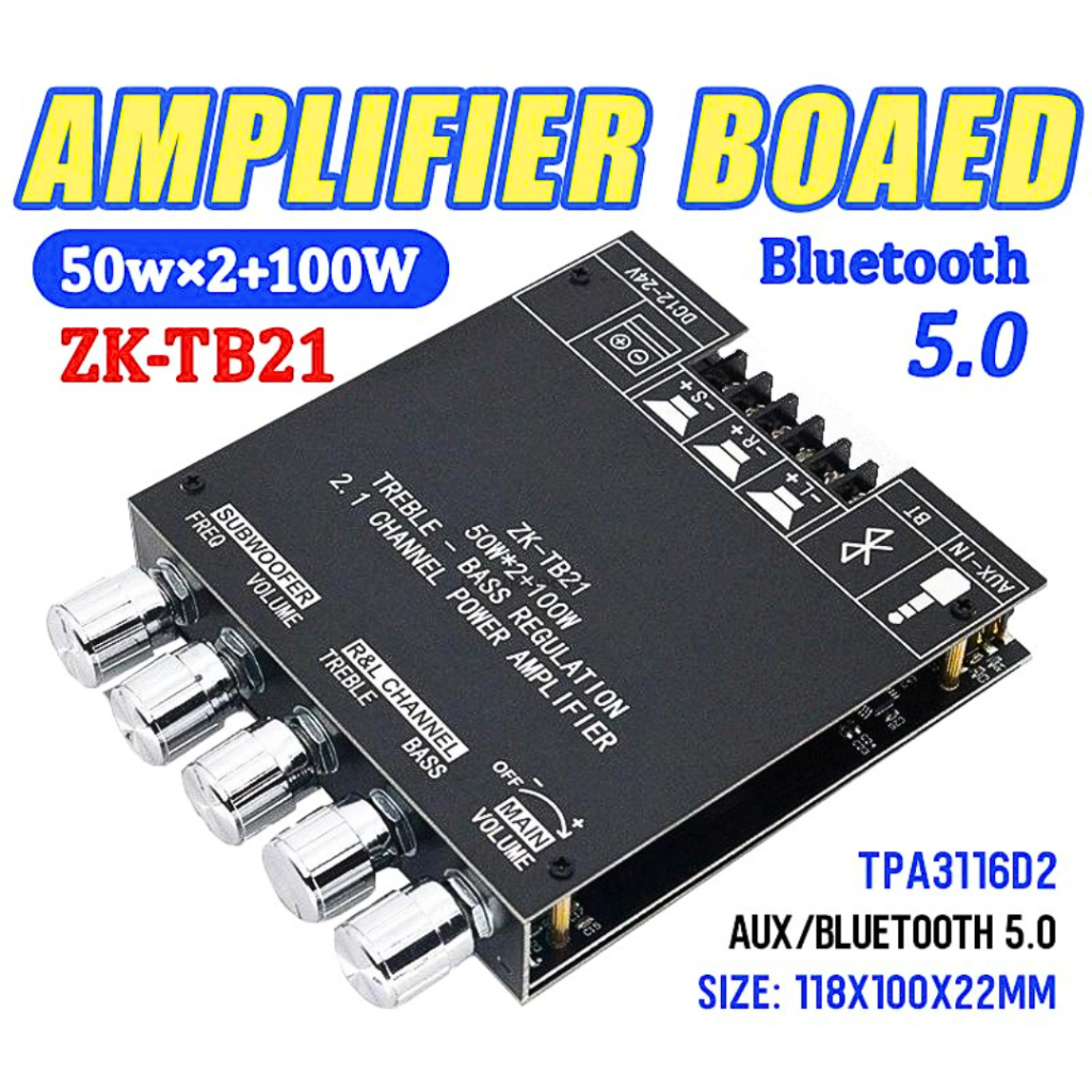 COD ZK Audio Amplifier ampli Bluetooth Audio Receiver 5.0 2.1 50Wx2+100W - ZK-TB21