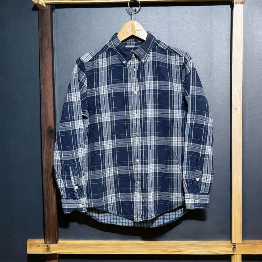 Polo Ralph Lauren Plaid Brushed Flannel Shirt Off White Navy | kemeja vintage 90s RL