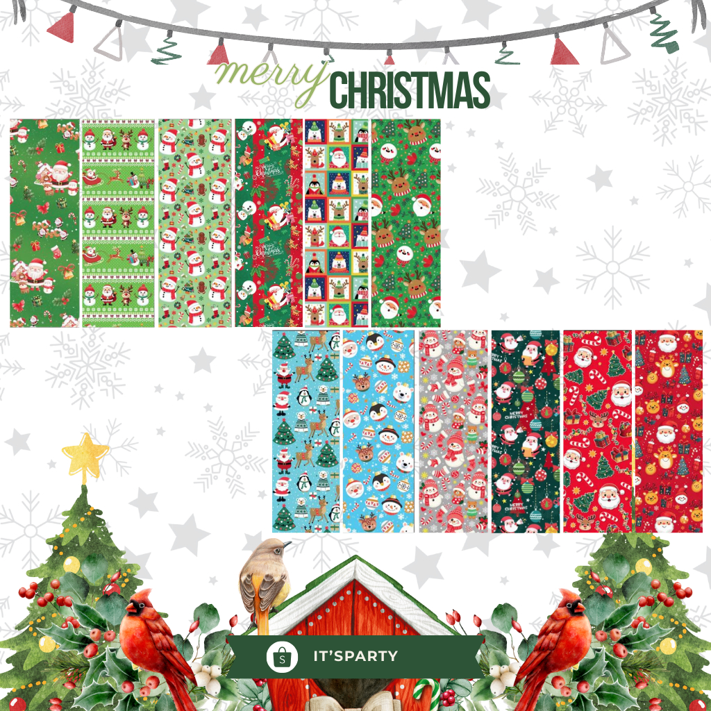 Kertas Kado Natal Premium Tebal Doff Gift Wrap Bungkus Kemasan Hadiah Merry Christmas Kertas Kado Na