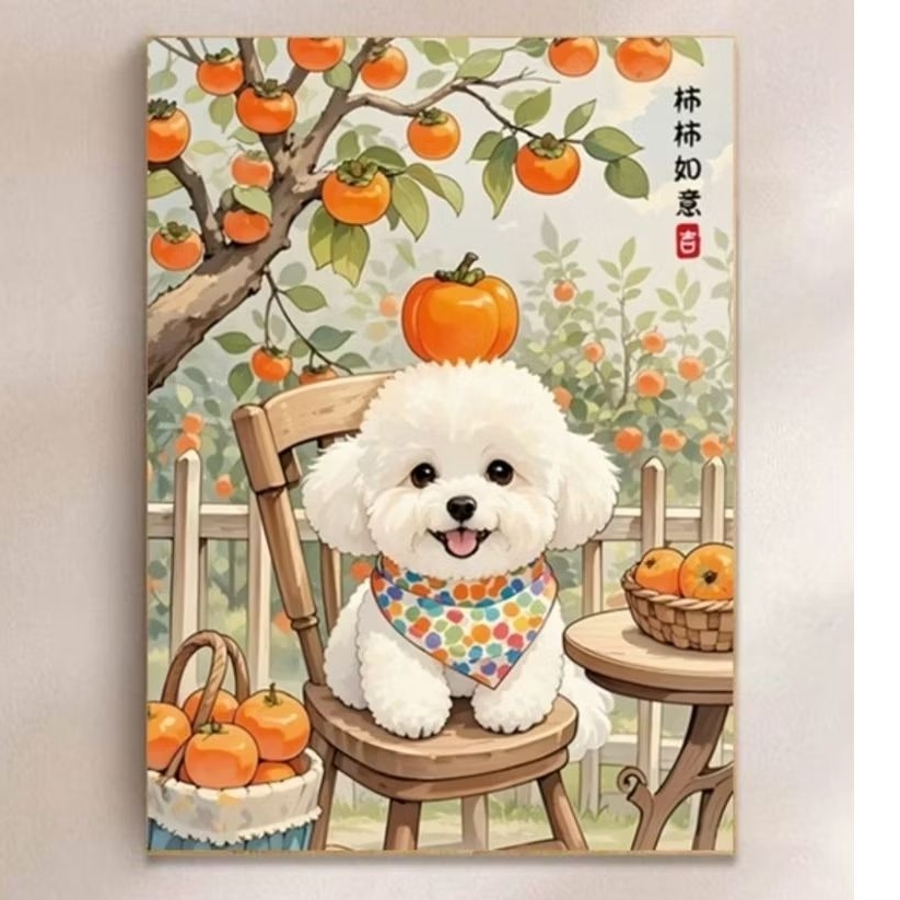 paket kristik anjing dan buah jeruk mandarin cross stitch 14ct 11ct