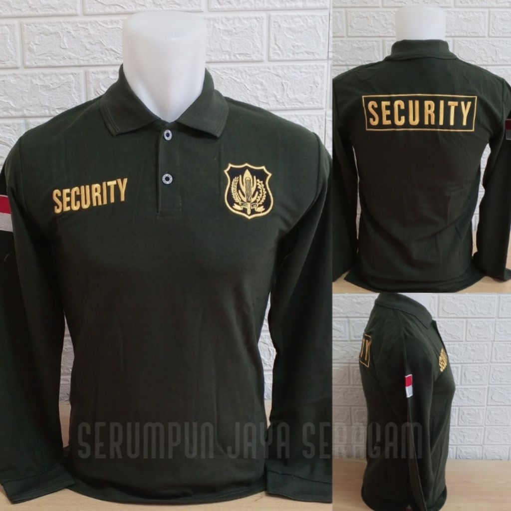 KAOS SECURITY HIJAU ARMY LOGO KUNING PANJANG FULL BORDIR - KAOS KERAH SECURITY HIJAU ARMY LENGAN PAN