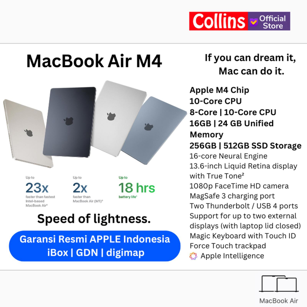 iBox Apple Macbook Air 13 M4 10C GPU (24GB 512GB) 10C CPU | Garansi Resmi Indonesia