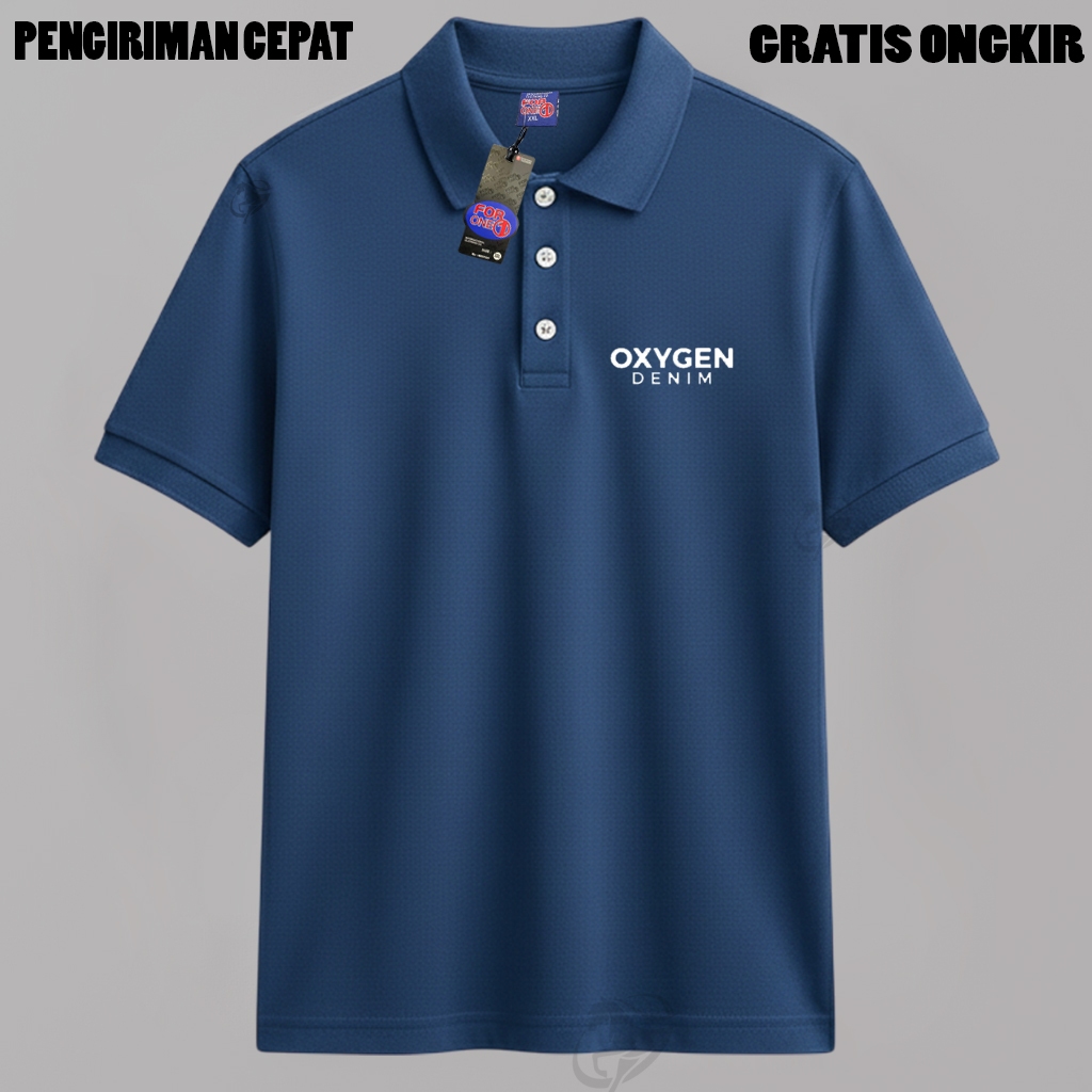 Kaos Polo Kerah Terbaru OXygen Denim Putih Bahan Tebal Tidak Bikin Gerah Kekinian Pria Wanita Korea 