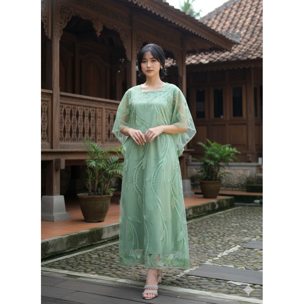 Dress Panjang brokat/ Dress brokat/dress tulle bordir/dress tile brokat bordir/dress maxi/dress Nata