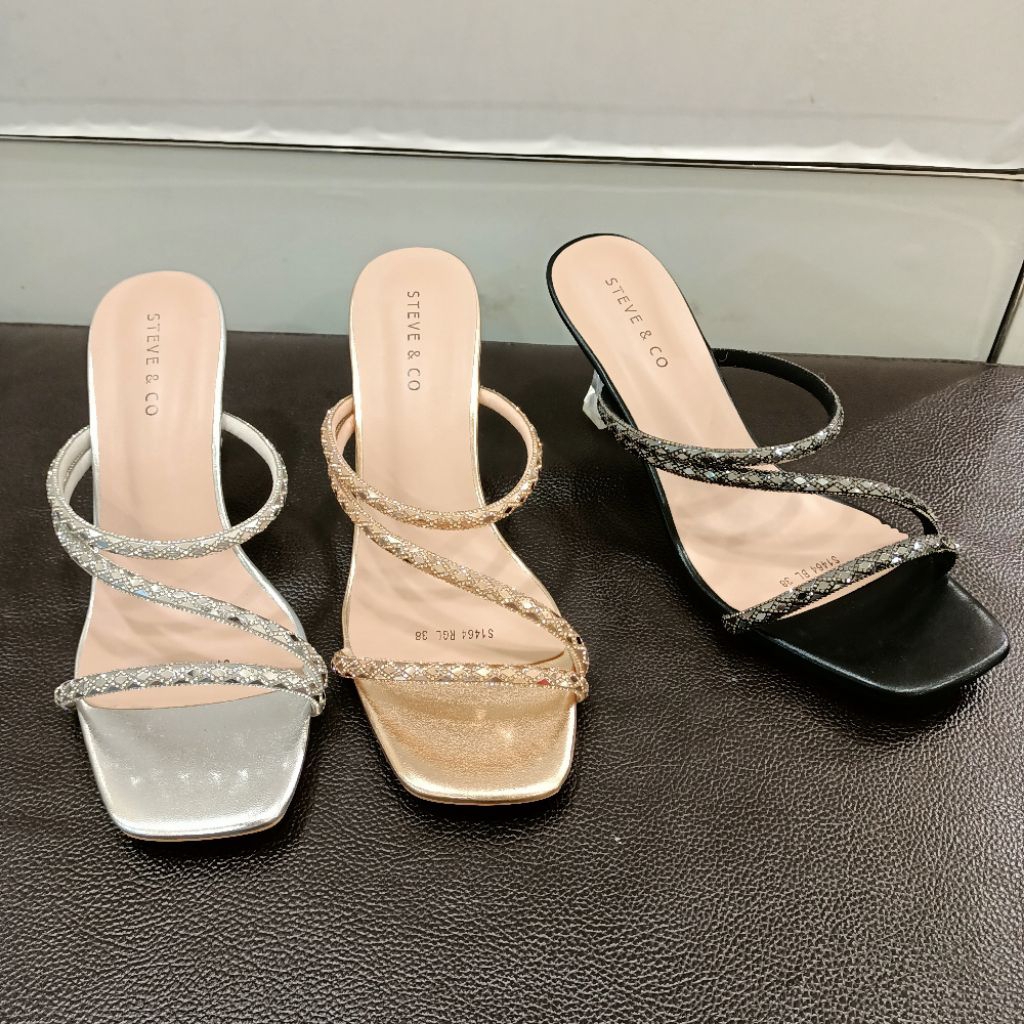 sandal wanita pesta heels 8cm STEVE&CO original