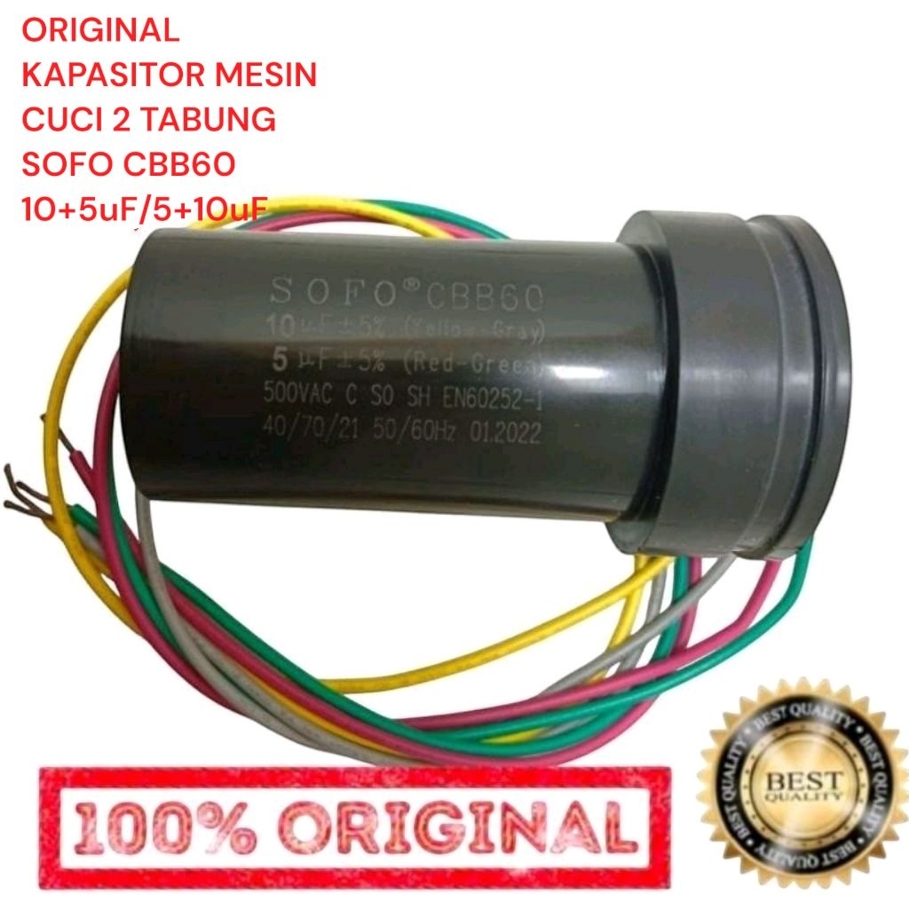 kapasitor mesin cuci 2 TABUNG ORIGINAL sofo CBB60 10+5uf