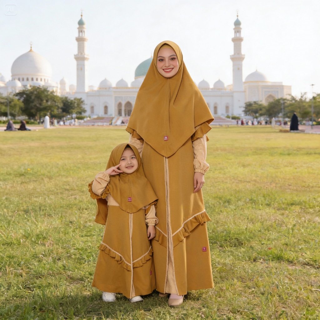 Sarimbit Gamis Ibu Dan Anak Perempuan Elegan Terbaru Kekinian Katun Madina mix Ceruti Baby doll