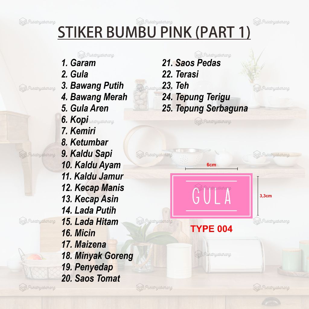 PAKET 25PCS STIKER BUMBU PINK - Stiker Bumbu Stiker Label Bumbu Waterproof Stiker Bumbu Anti Air
