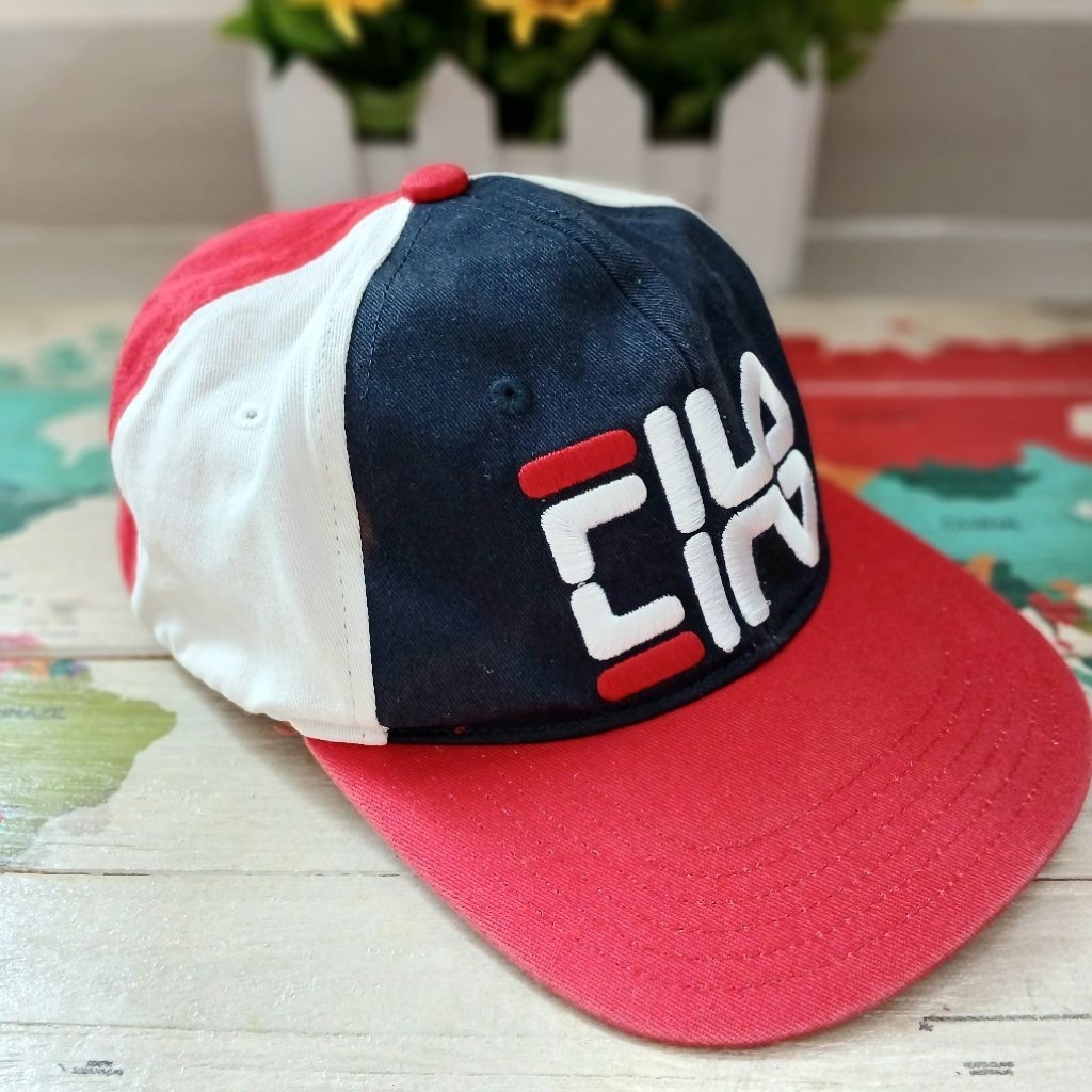 Topi Fila F+LA baseball cap logo bordir, preloved