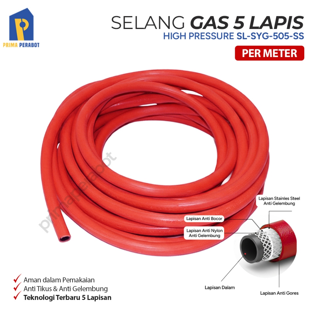 ( Per Meter ) Selang Gas LPG SOLID 5 Lapis SNI Kawat Baja