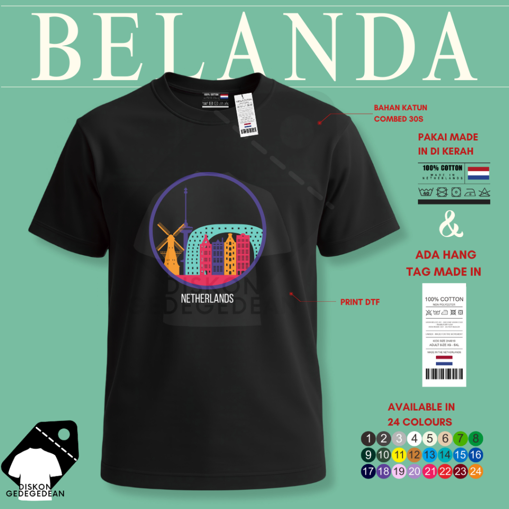 Diskongedegedean Kaos Belanda Holland Amsterdam, Baju Belanda Amsterdam Tshirt Belanda Holland 1