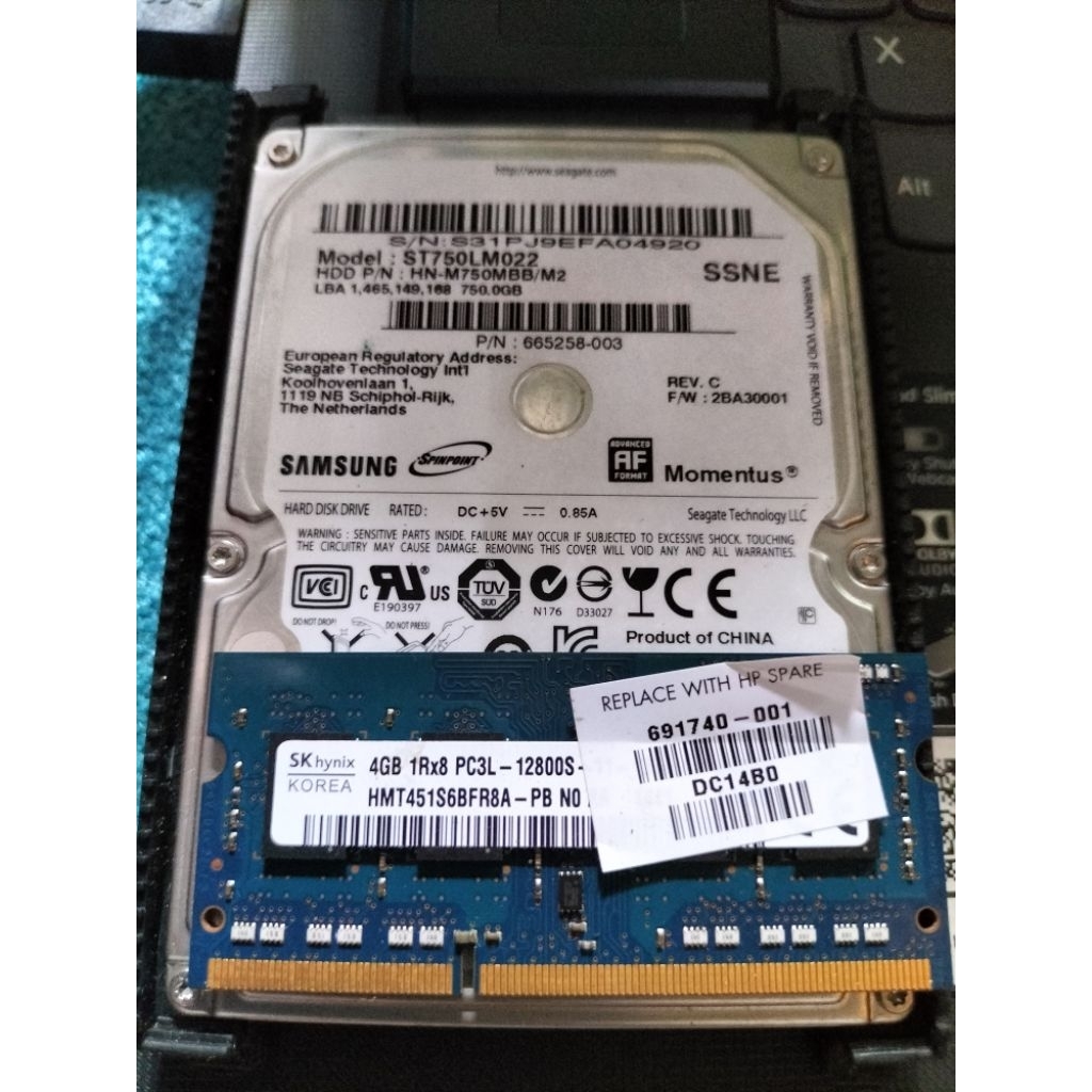 paket HDD 2.5 750gb+ram DDR3L 4gb