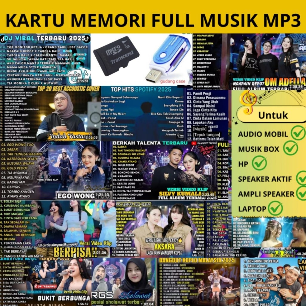 Kartu Memori + USB Full 60 Album Musik MP3 isi Ribuan Lagu Terpopuler
