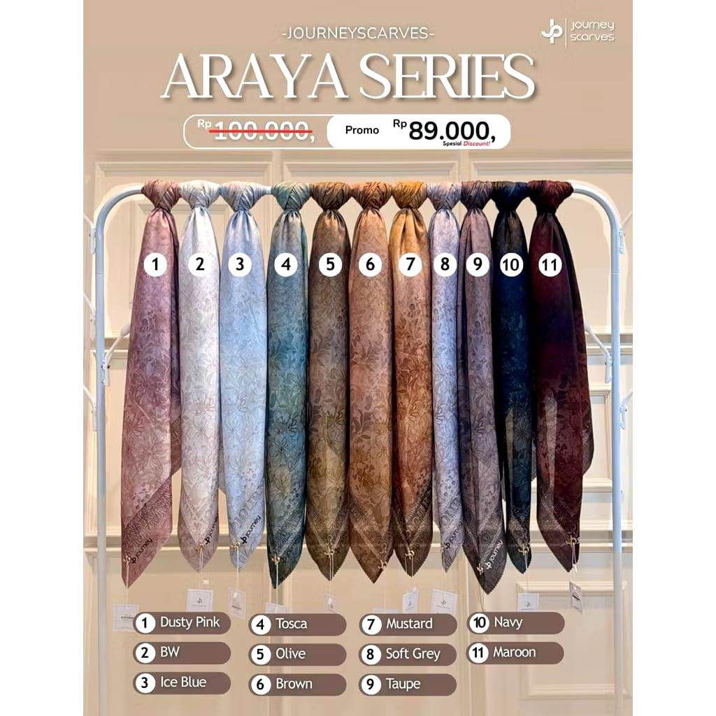 JOURNEY HIJAB ORI PREMIUM MOTIF SERIES TERBARU ARAYA, MUTIA SERIES