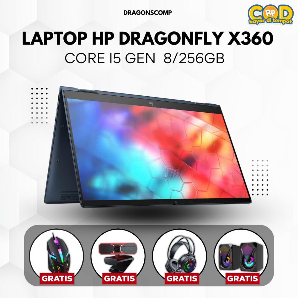 Laptop HP Dragonfly X360 Core i5 Gen 8 Ram 8.256GB - Laptop Murah Bergaransi