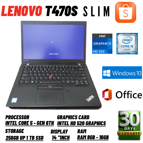 HARGA TERUMRAH  Laptop Lenovo Thinkpad T470s Core I5 Gen 6TH Ram 12GB / 1 TB SSD Layar 14 Inch