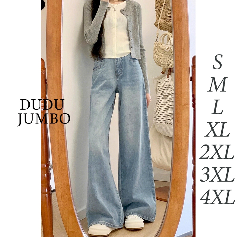 JUMBO S-4XL Celana Jeans Wanita baggy jeans Biru retro Highwaist celana korean style wanita lurus