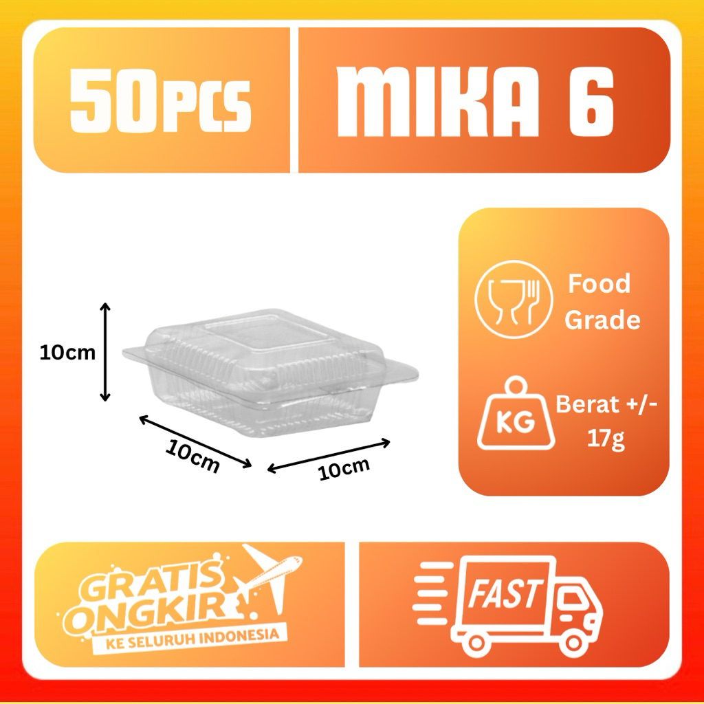 [50PCS]Kotak Mika / kotak Makanan / Mika BOLU PETAK / Kotak Kue Bolu Mika / Kotak Mika Petak Kecil /