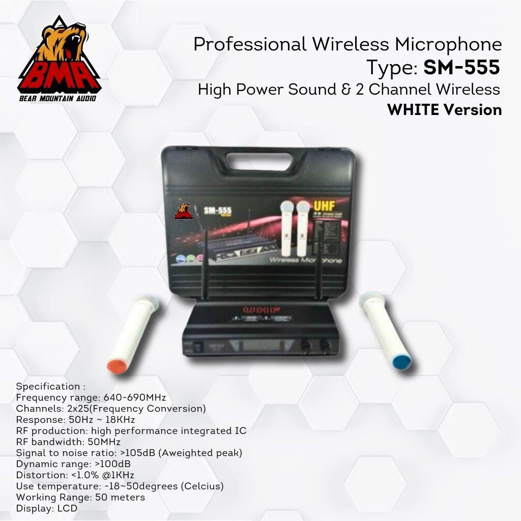 BMA SM555 Professional UHF Wireless Microphone  / Mic Wireless BMA SM555 Putih