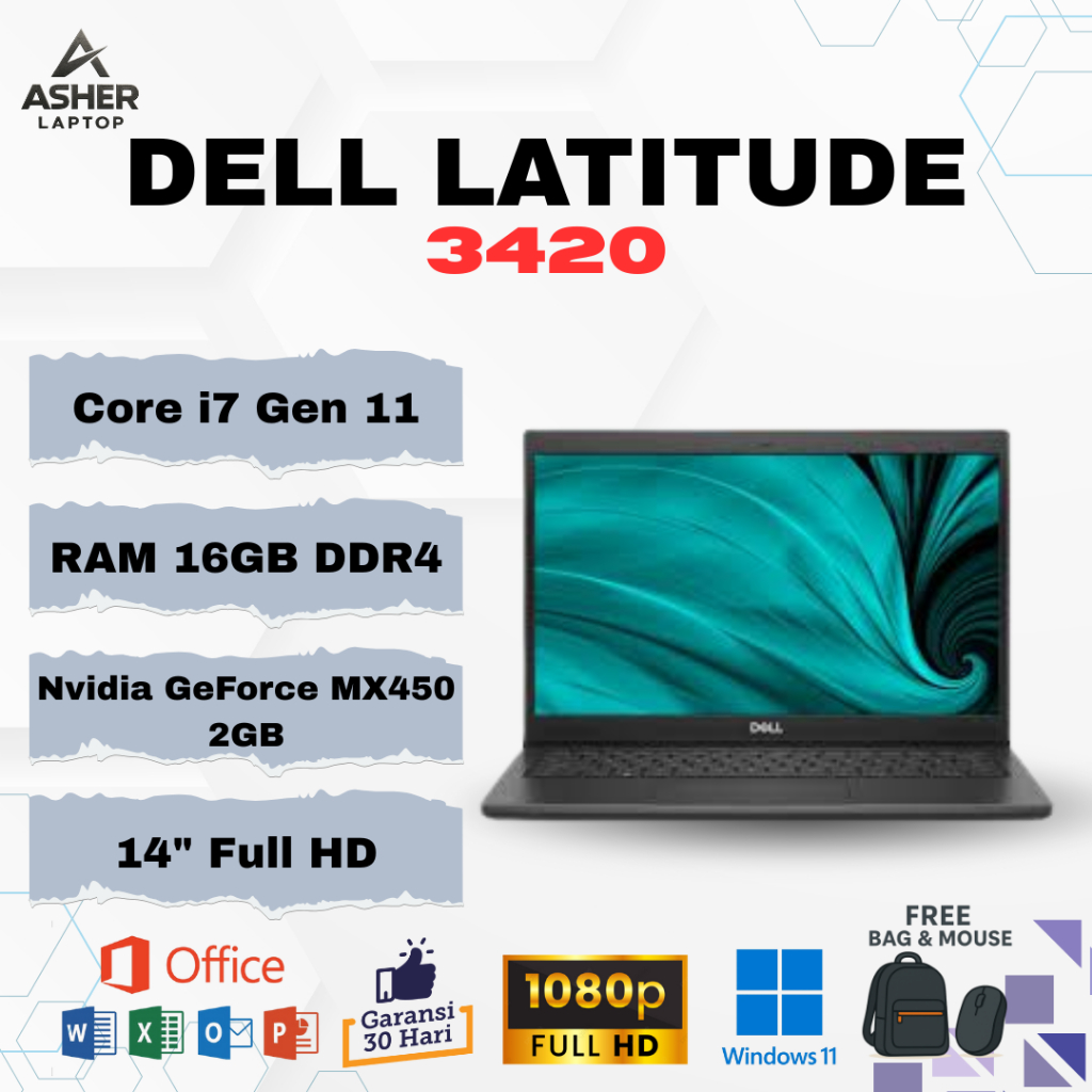 Laptop Dell Latitude 3420 Intel Core i7 Gen 11 Nvidia GeForce MX 450 2GB RAM 16GB SSD 512GB