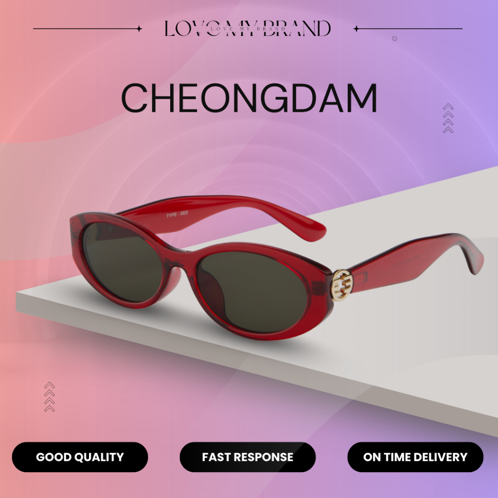 Cheongdam Kacamata Hitam Oval Transparan Merah – Frame Tebal Retro | UV400 | Fashion Sunglasses