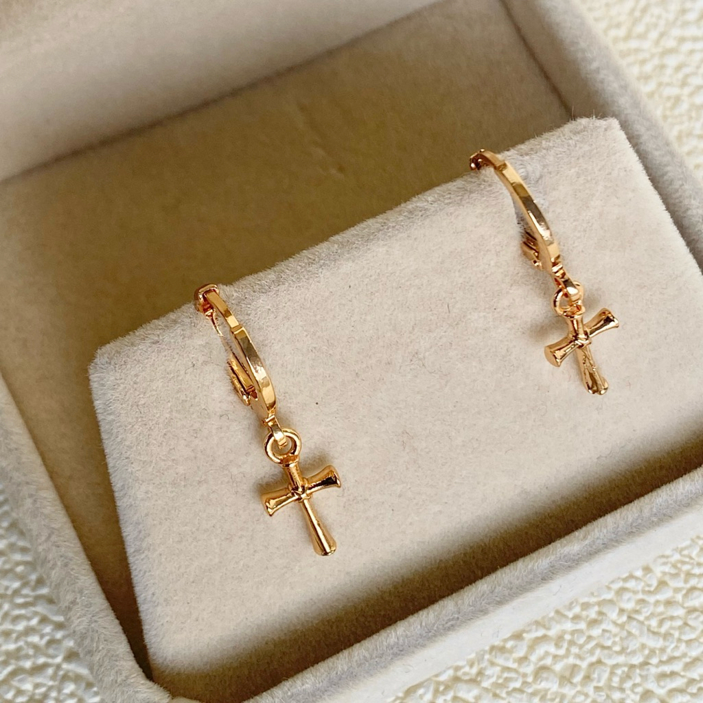 hayday jewelry - anting salib bahan tembaga lapis emas ( silver or gold )