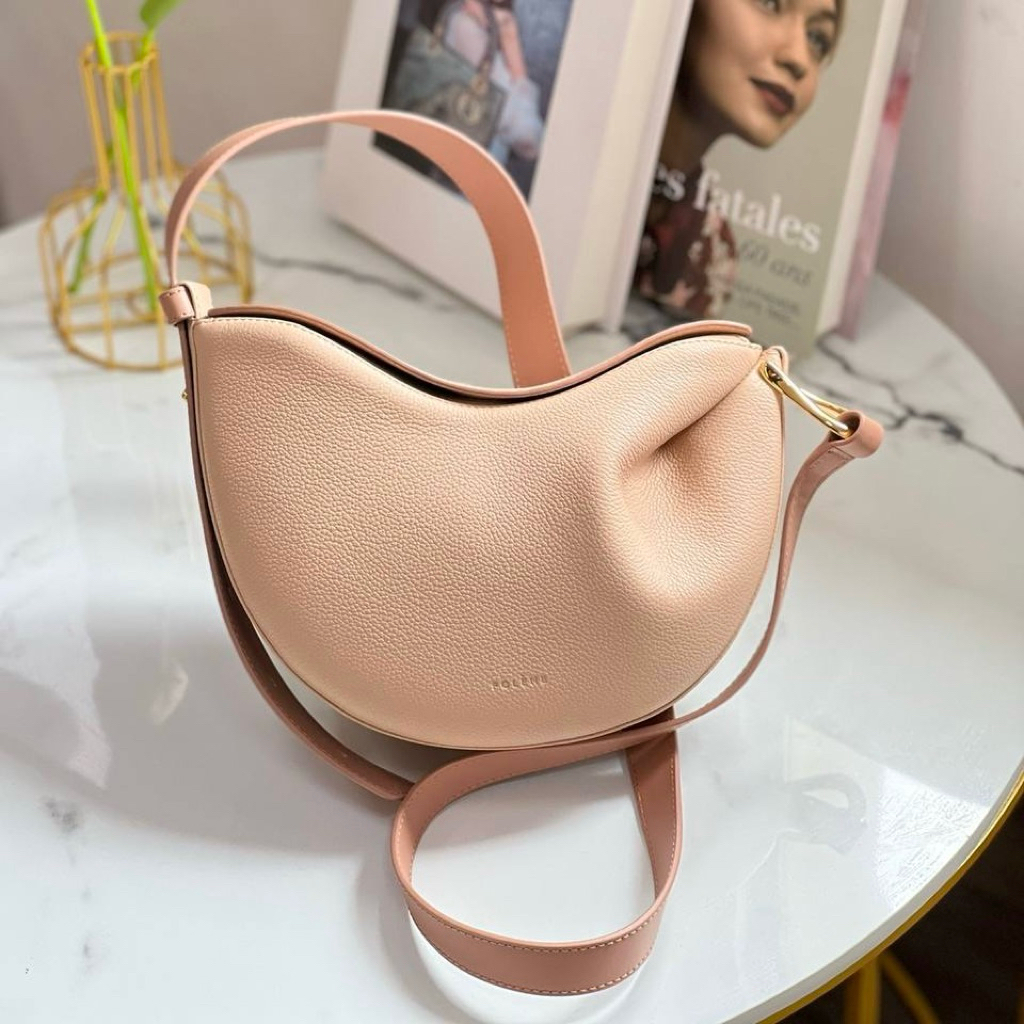 POLENE Tonca Crossbody Shoulder Bag in Textured Calf Leather