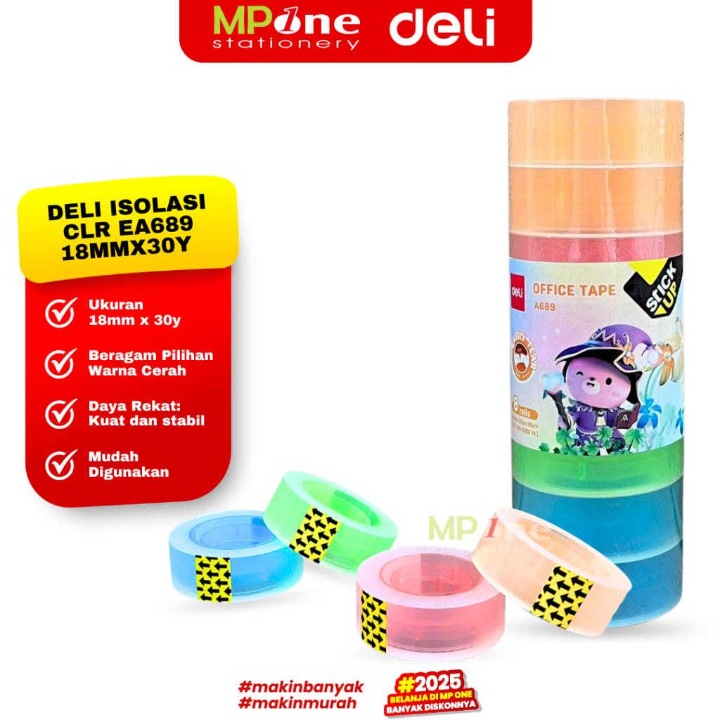 Deli Isolasi Colour 18mmx30y EA689 / Color Tape Isolasi Lakban Kecil Warna Warni DELI