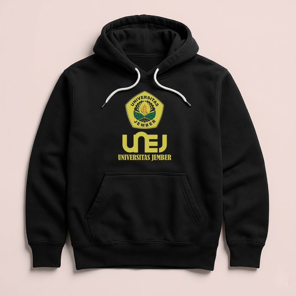 Hoodie UNEJ Universitas Jember  Unisex Sweater Fleece Hoodie Black Hitam Cloth