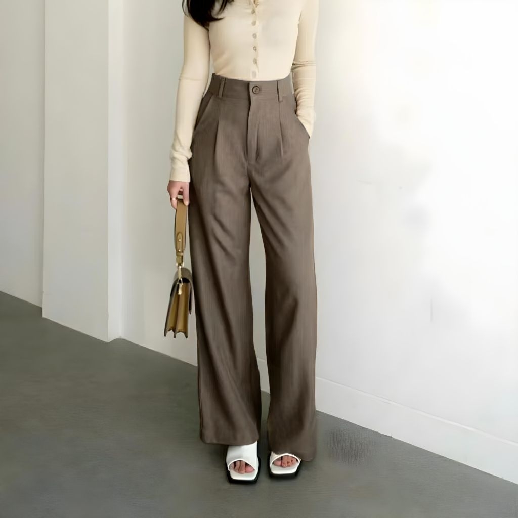 Viona Pants / Celana Highwaist Wanita / Celana Panjang Loose Pants Kulot Anti Kusut / Celana High Wa