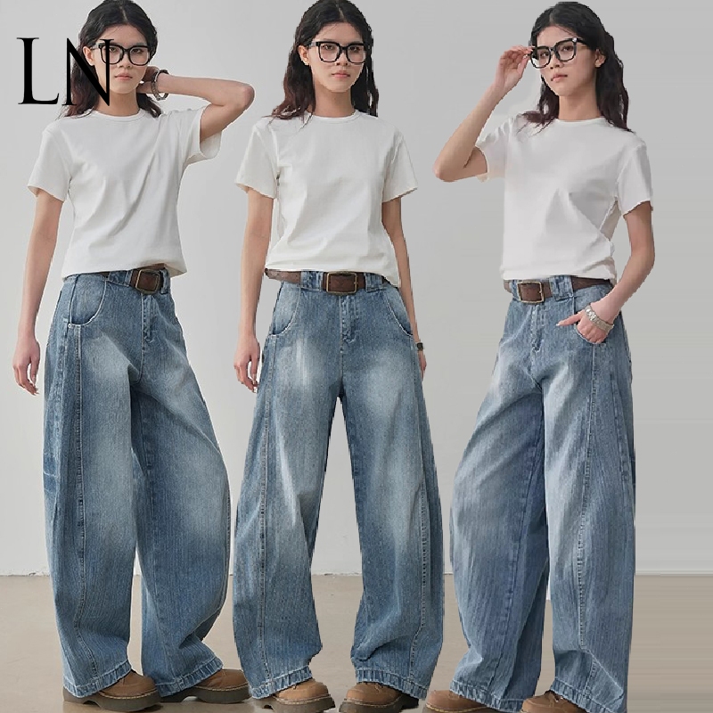 baru-Baggy barrel pants Celana Jeans Barrel Pants Raw Denim Wide Leg Oversize Pria dan Wanita pants 