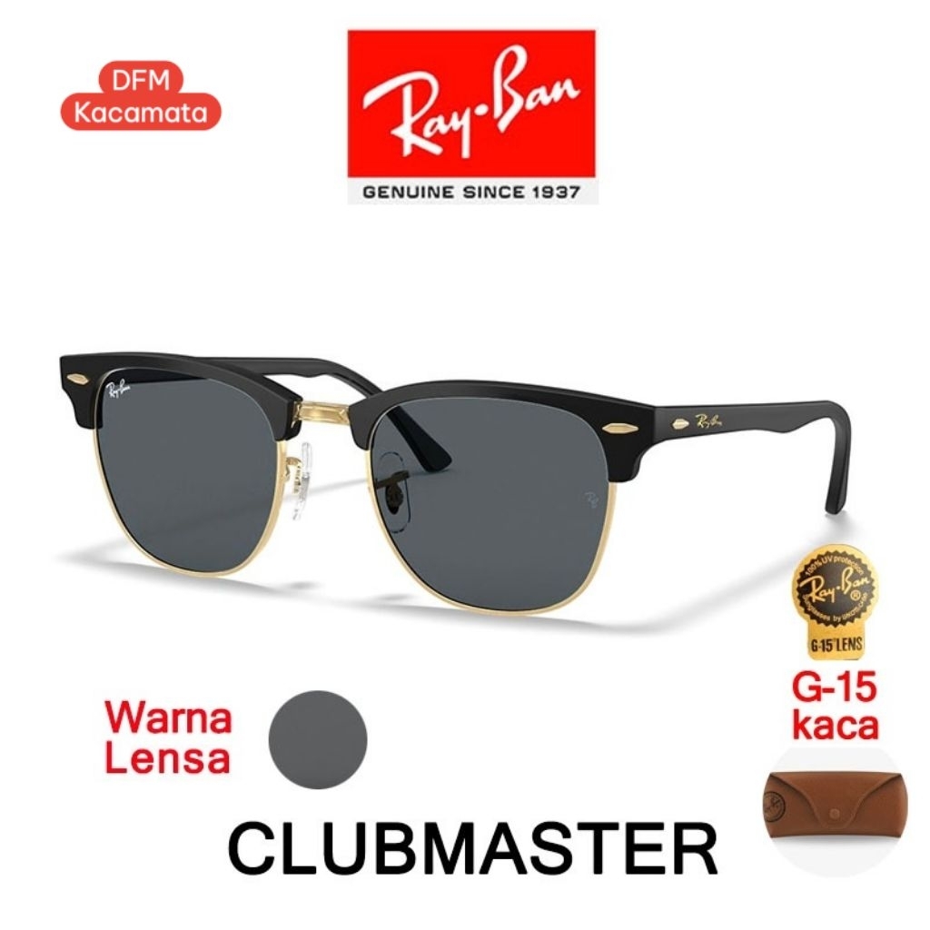 Kacamata Hitam Ray-Ban Original Sunglasses Clubmaster Classic RB3016 Lensa Kaca Unisex