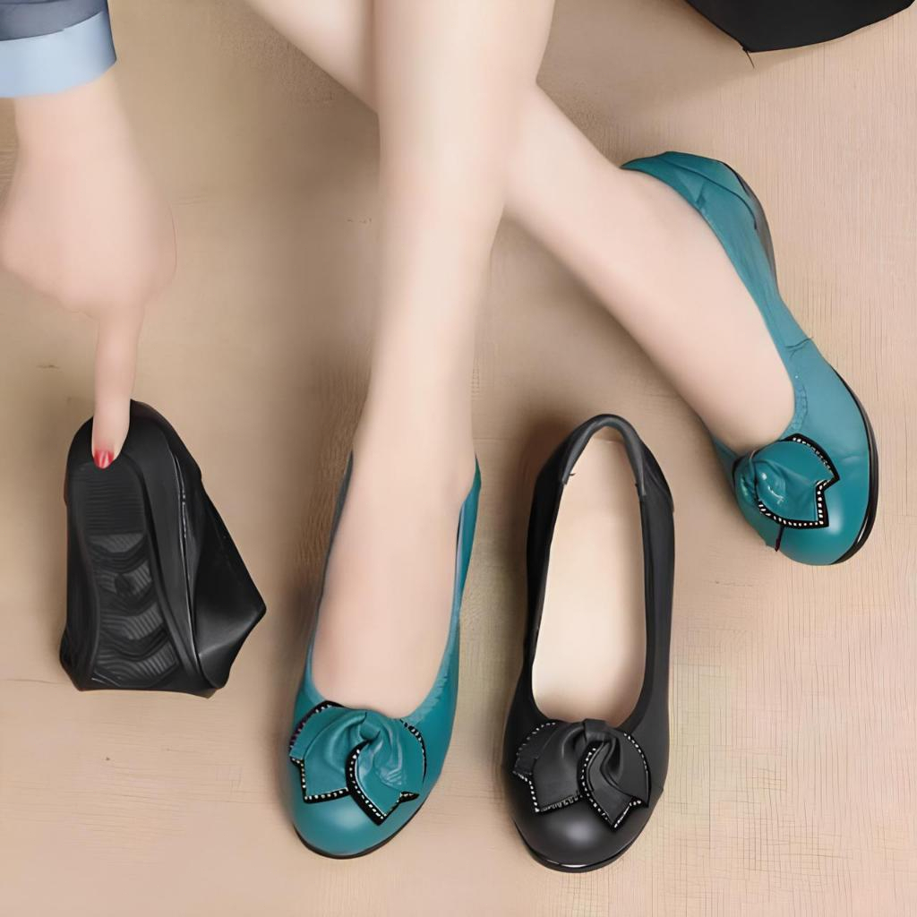Sepatu kerja wanita bunga berlian/sepatu wanita kulit sapi hitam dan hijau sepatu pantofel wanita  v