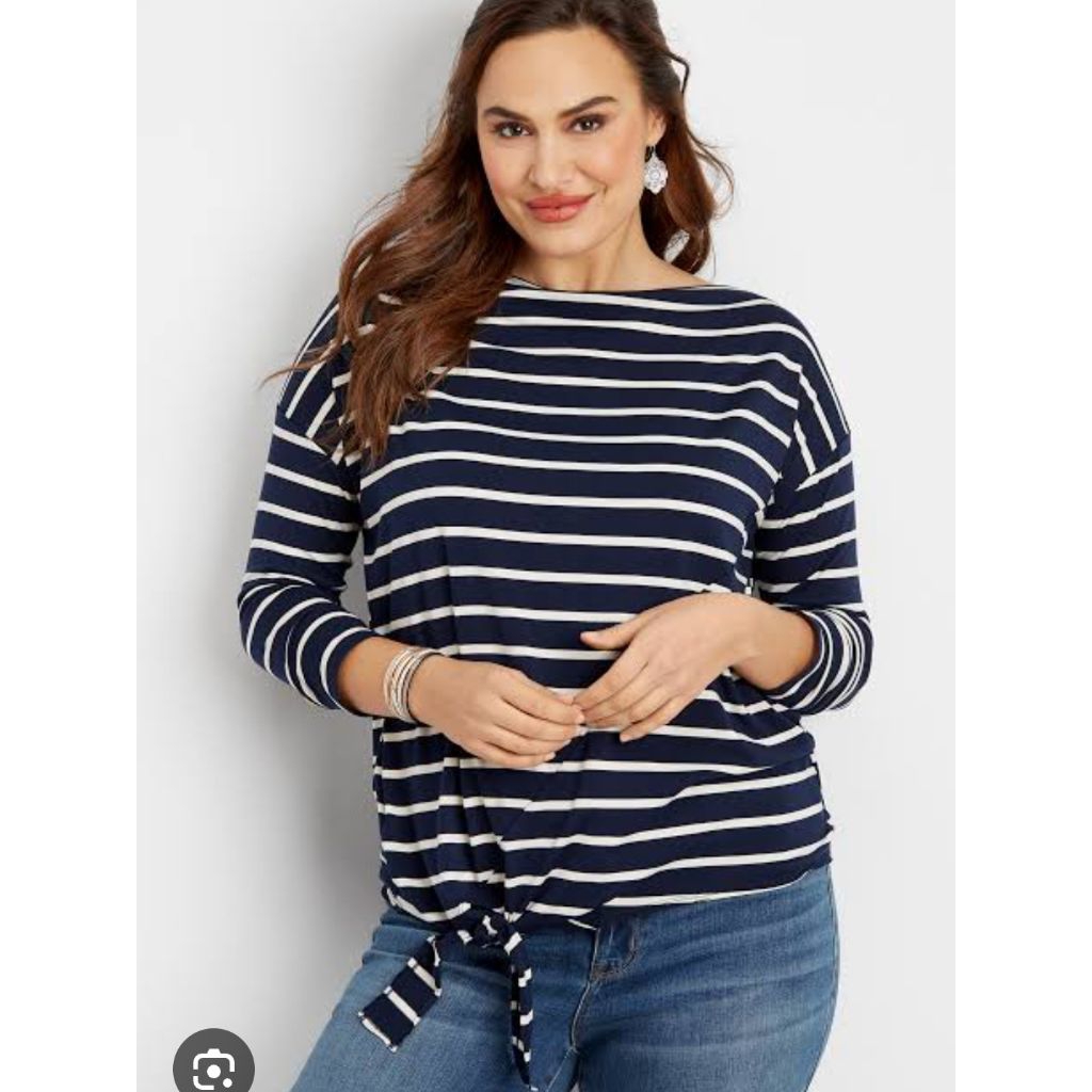 maurices plus size top tee striped kaos bergaris branded wanita