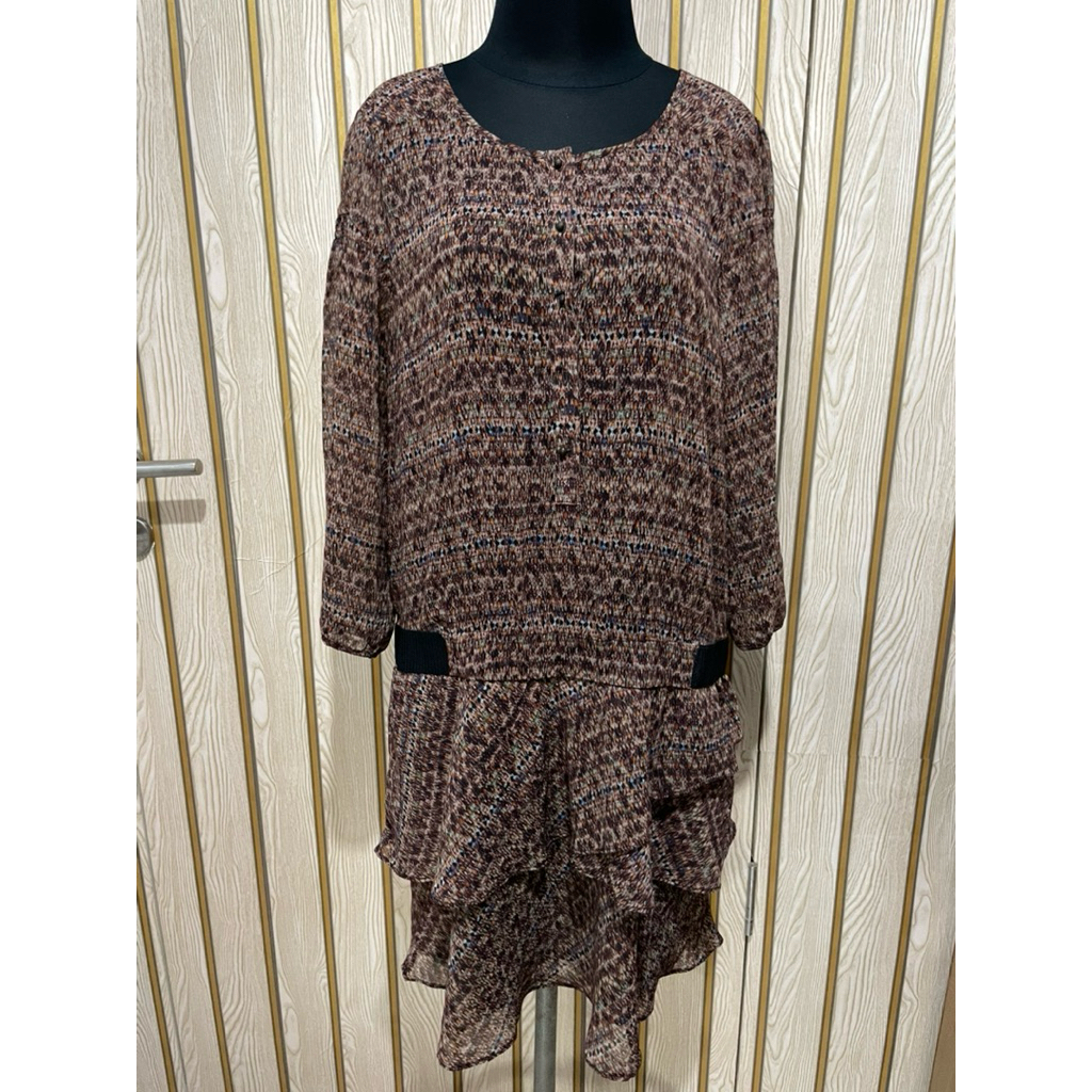PL Zara Dress Wanita Bahan Sifon Motif Corak Coklat – Elegan, Ringan & Feminin