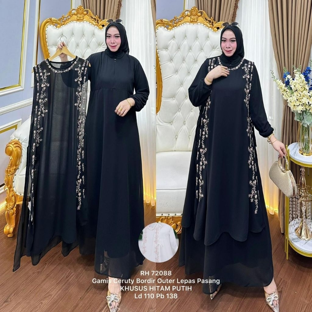 Gamis Rompi Lepas 2in1 Inner dan Outer Terpisah Maxi Dress Full Ceruty
