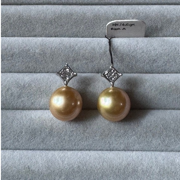 Anting / giwang berlian tusuk emas putih mutiara air laut 006