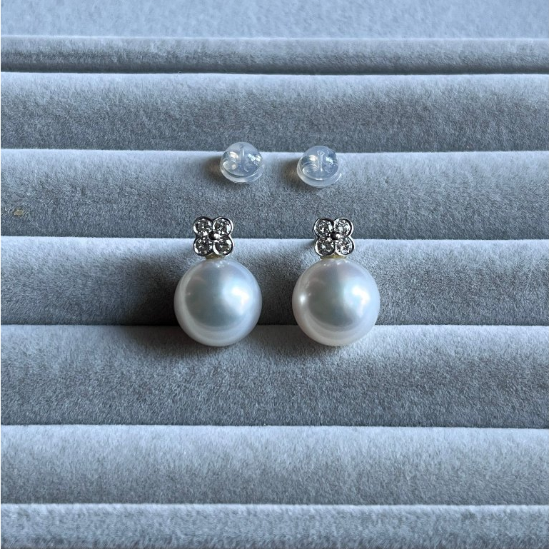 Anting / giwang berlian gantung emas putih mutiara air laut 008