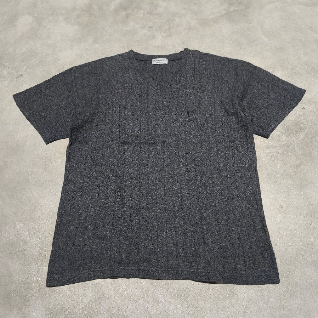 Baju kaos pria  kerah v neck ysl abu