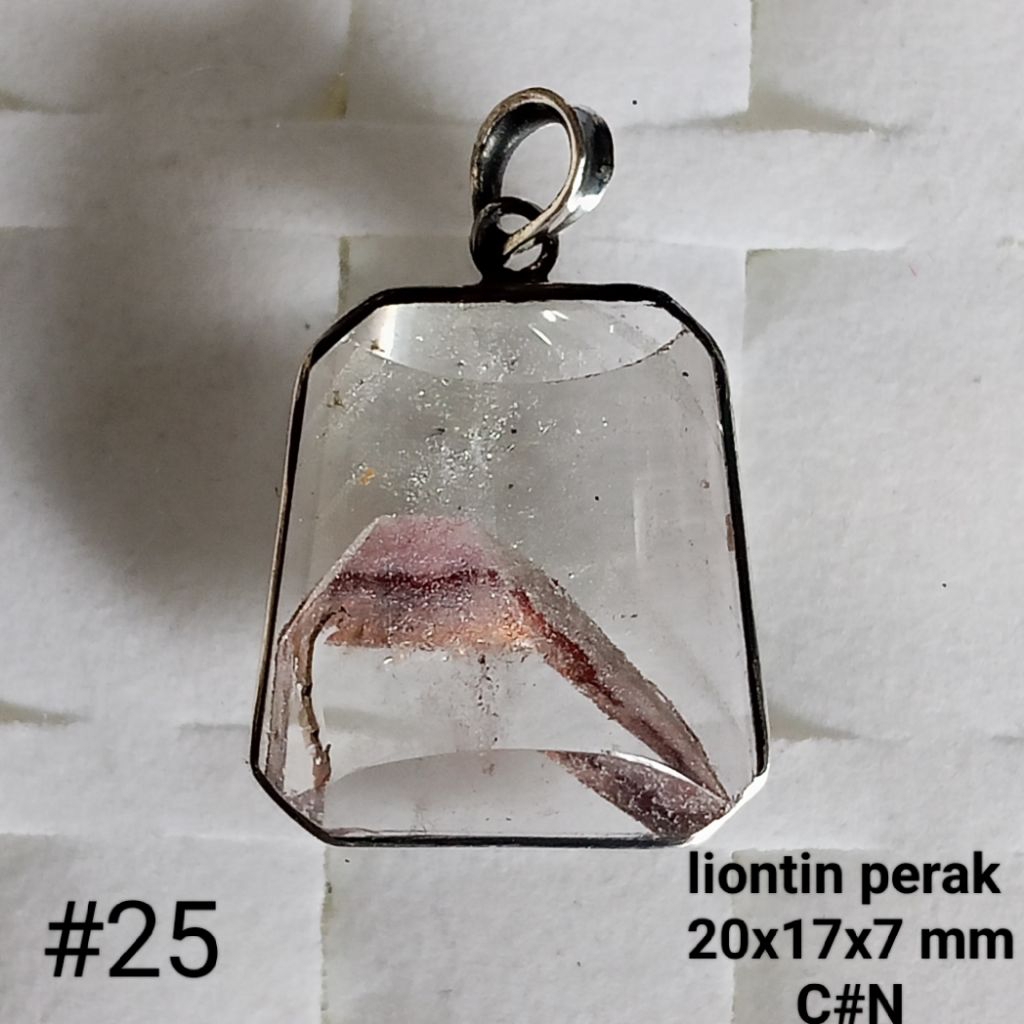 liontin perak, batu natural rock crystal, kecubung karang #25