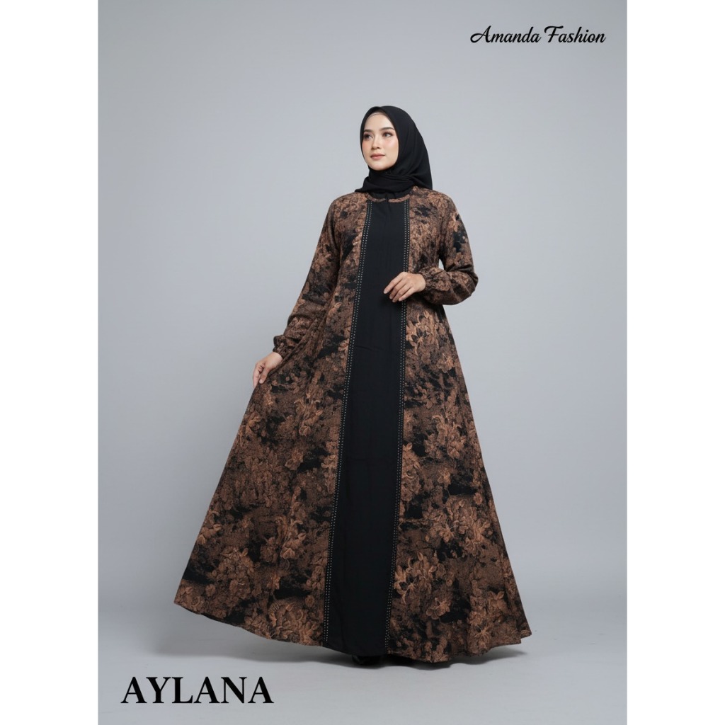 Gamis Amanda Aylana Rayon Motif Bunga Mix Rayon Twill Premium