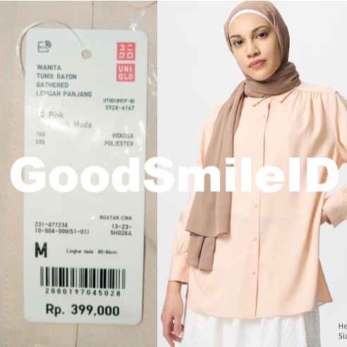 SALE LAST Women Tunik Rayon Gathered Kemeja Blus Blouse Lengan Panjang Wanita Cewek JASTIP UNIQLO