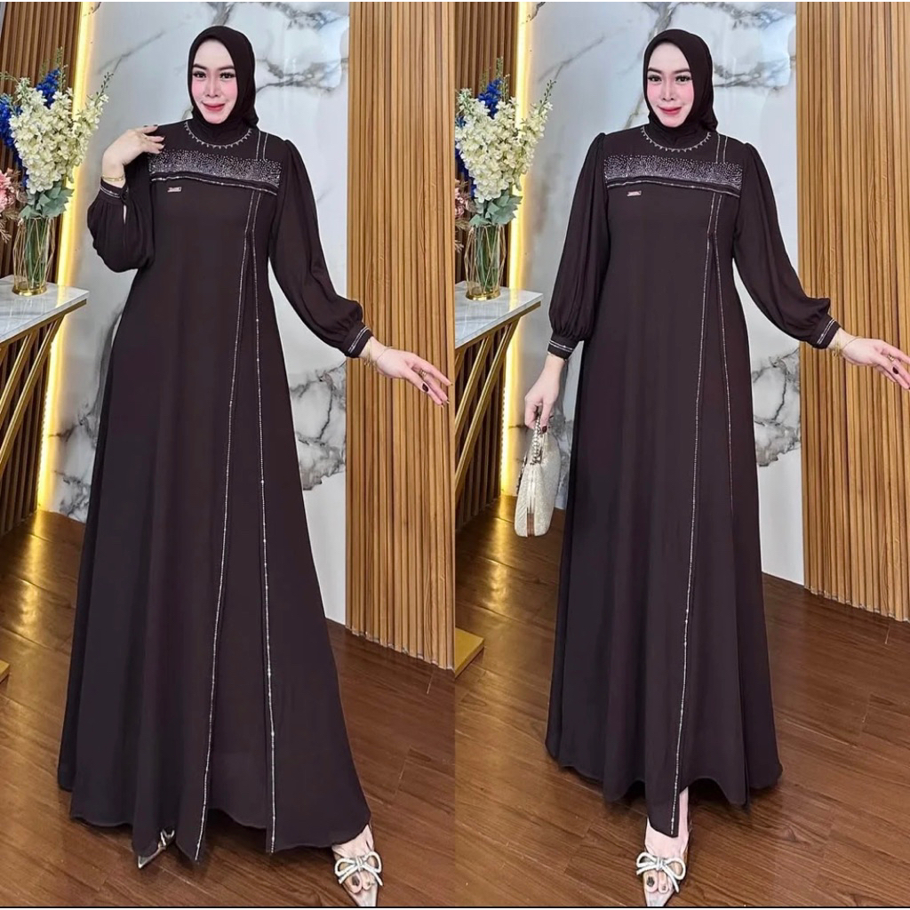 Karina Dress Lebaran Baju Kondangan Model Elegant Gamis Wanita Bahan Ceruty Baby doll mix swarovski