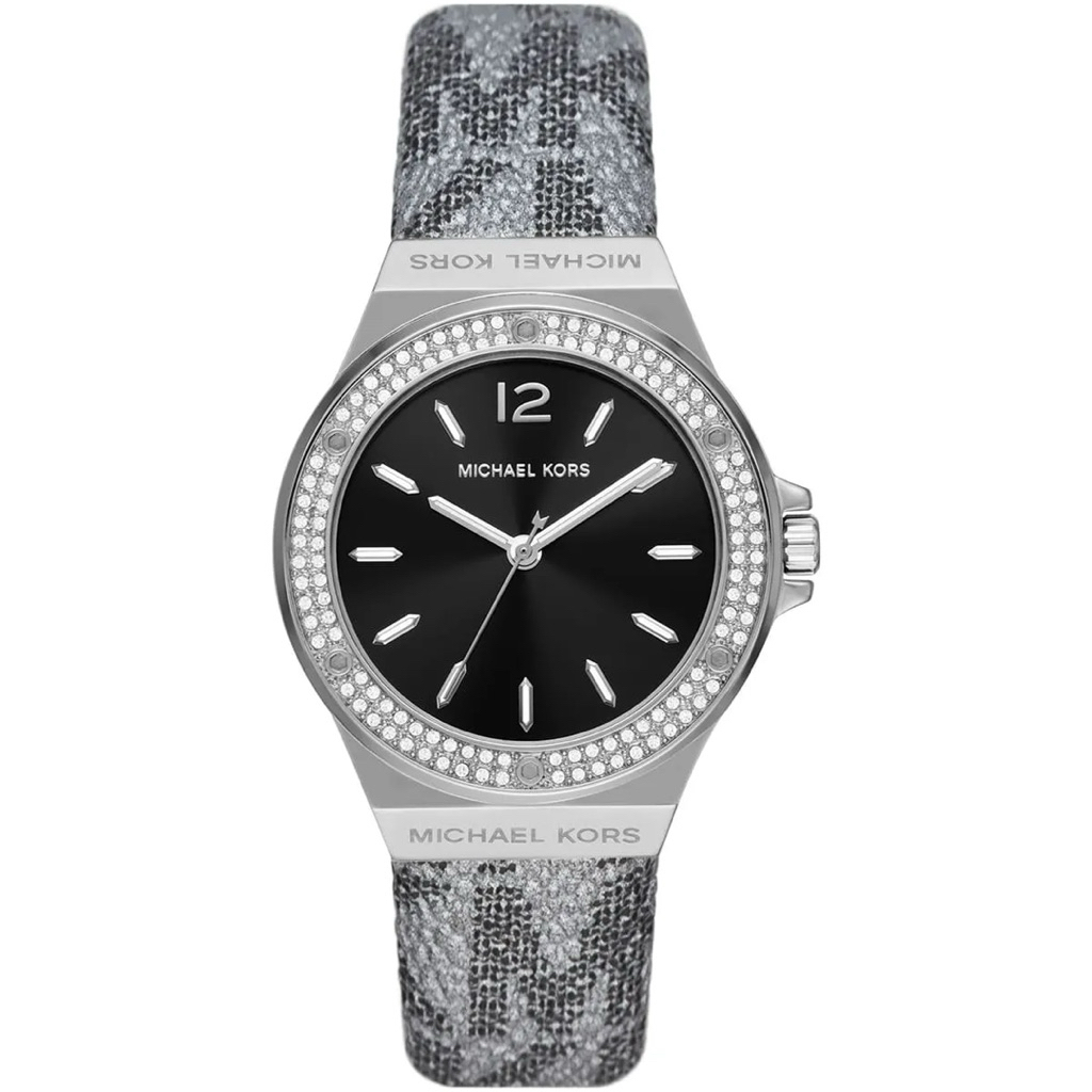 Jam Tangan Wanita MK7309 Lennox Black Dial Silver Metallic Leather Strap