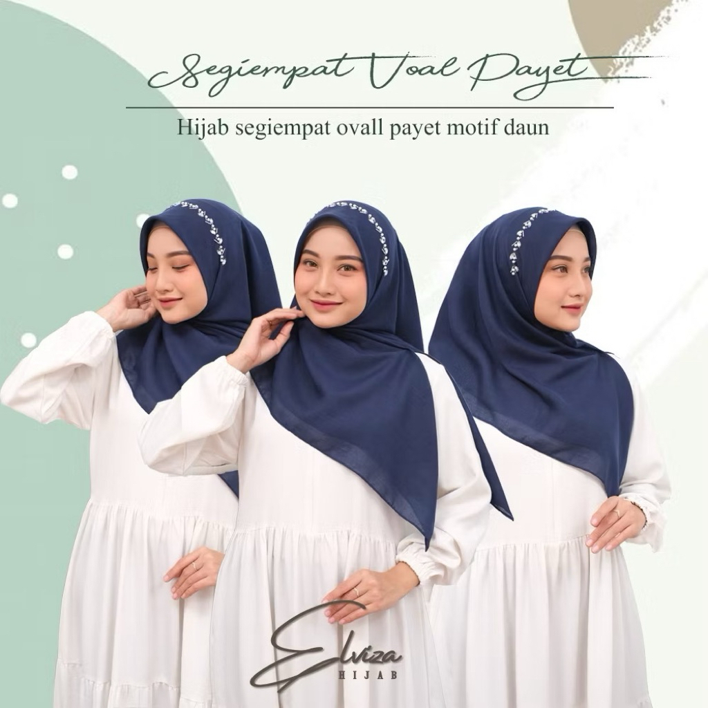 (VOAL) Jilbab Segiempat Voal Payet Daun/Hijab Payet Butik